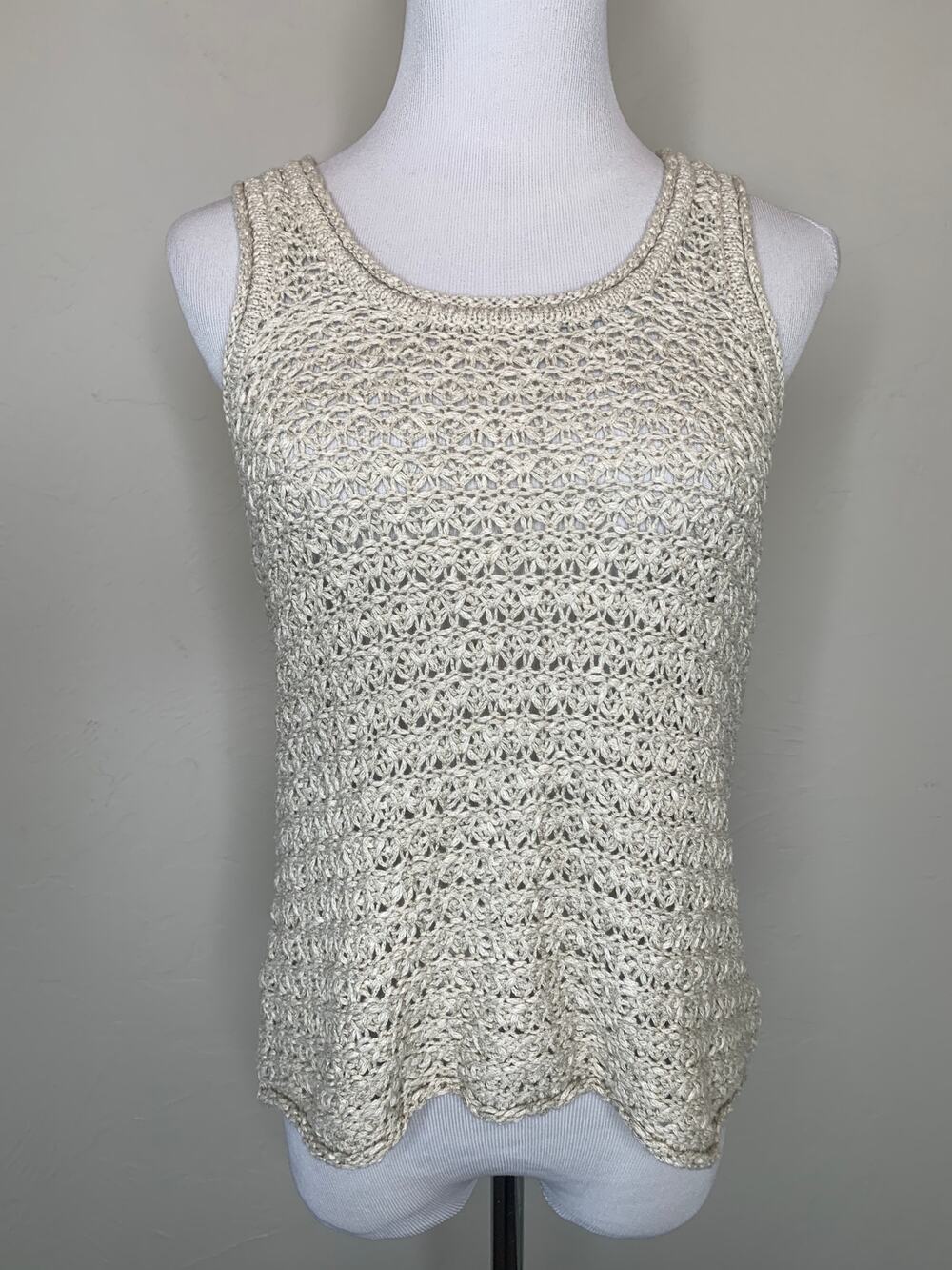 Aerie Open Weave Natural Sweater Tank Sz Small Coastal Western